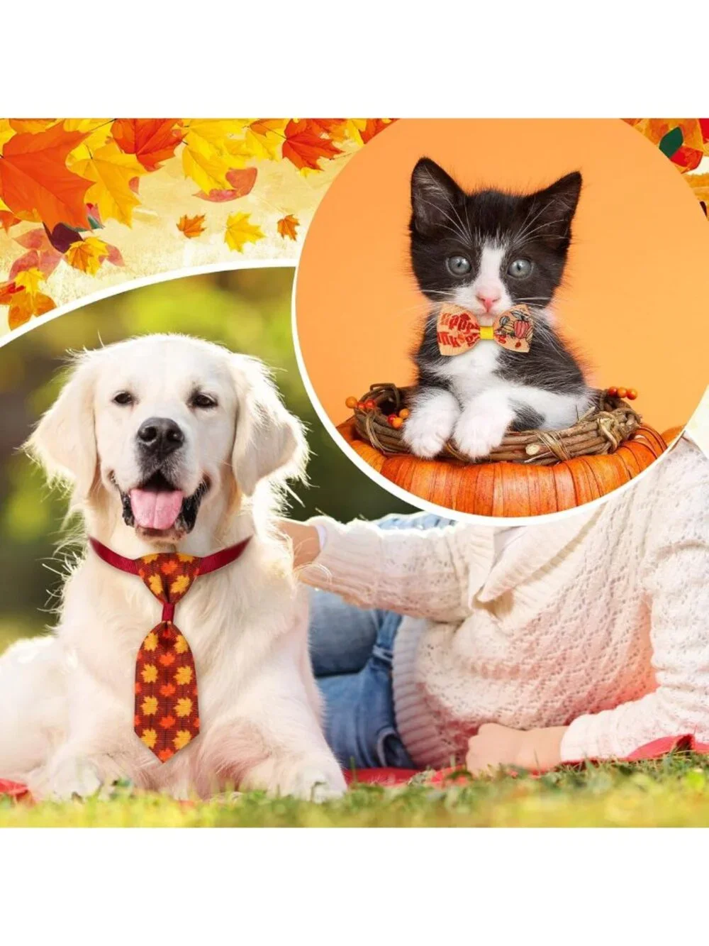 120 Pcs Thanksgiving Dog Bows & Ties - Adjustable Fall Bowties for Pets